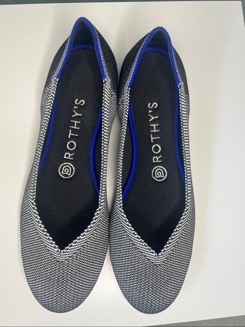 Rothy's Grey Birdseye Flats with Blue Trim - Gray Womens US 7.5  Shoe NEW - Picture 2 of 9
